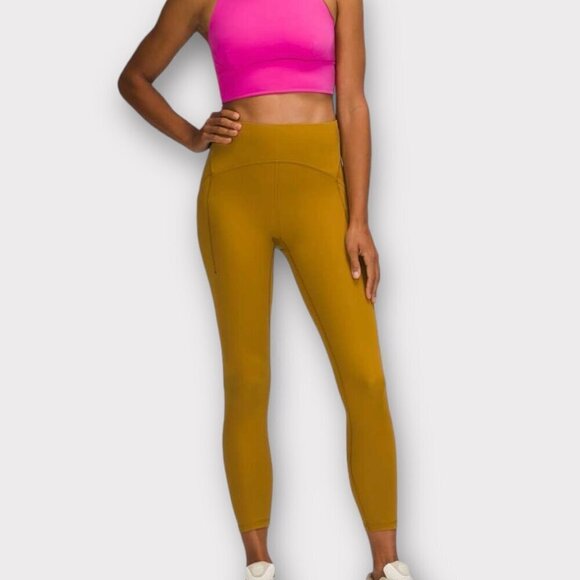 Lululemon 2021 Power Thru High Rise Leggings Gold Spice - Picture 1 of 12